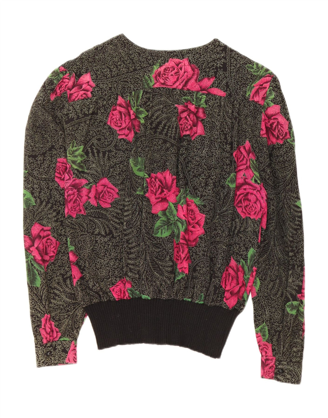 Γυναικεία μακρυμάνικη μπλούζα FERRETTI Top IT 48 XL Μαύρο φλοράλ μετάξι