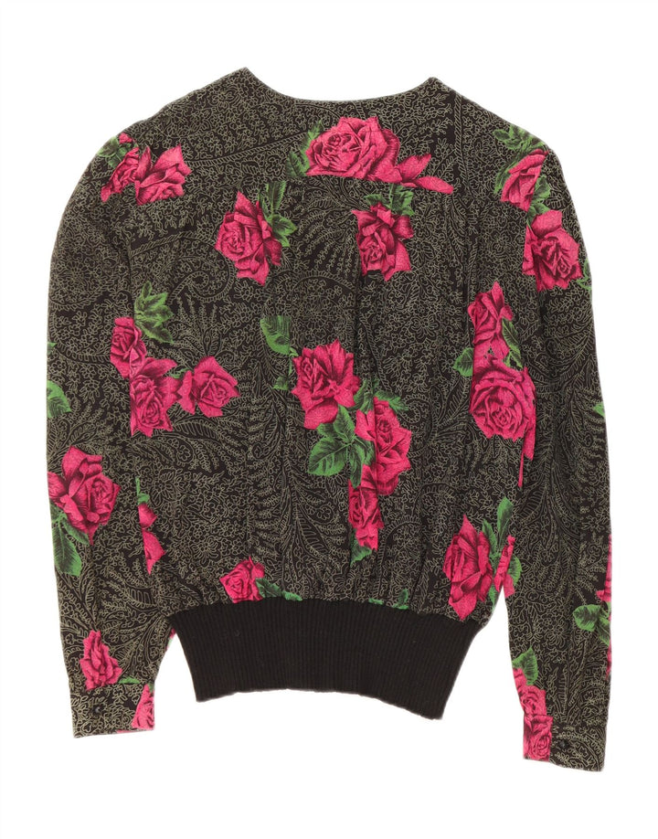 Γυναικεία μακρυμάνικη μπλούζα FERRETTI Top IT 48 XL Μαύρο φλοράλ μετάξι