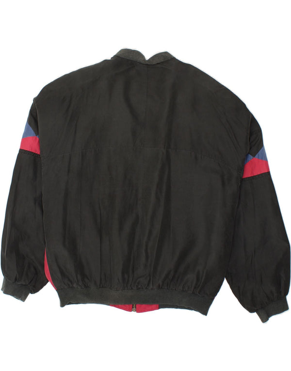 VINTAGE Ανδρικό Loose Fit Bomber Jacket UK 38 Medium Black Geometric Silk