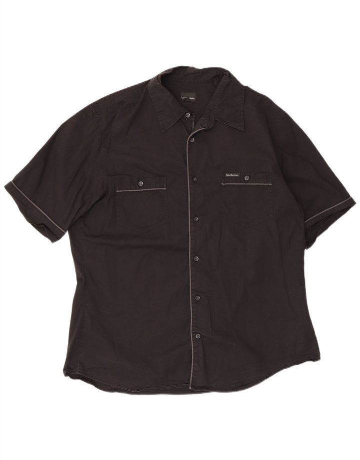 Ανδρικό κοντομάνικο πουκάμισο Calvin Klein Jeans 2XL μαύρο βαμβακερό