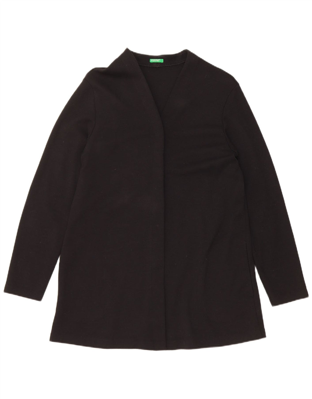 Benetton Γυναικείο Longline ανοιχτό πουλόβερ ζακέτα UK 14 μεσαίο μαύρο μαλλί