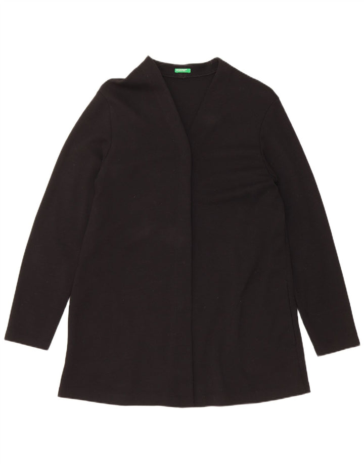 Benetton Γυναικείο Longline ανοιχτό πουλόβερ ζακέτα UK 14 μεσαίο μαύρο μαλλί