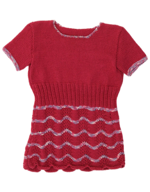 Vintage γυναικείο πουλόβερ UK 12 Medium Burgundy ριγέ ρετρό