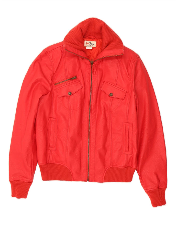 JOHN BANER Womens Faux Leather Bomber Jacket UK 14 Large Red Polyester Vintage John Baner and Second-Hand John Baner from Messina Hembry 