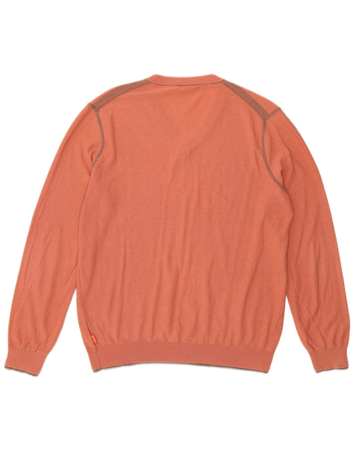 Ανδρικό πουλόβερ Hugo Boss με V λαιμόκοψη, μεσαίο ροζ