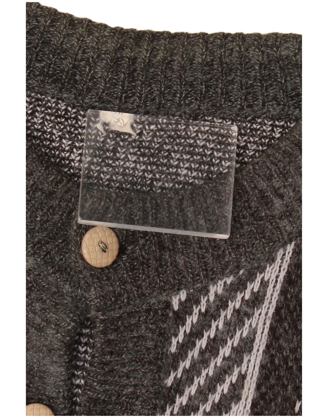 Γυναικείο πουλόβερ με ζακέτα VINTAGE UK 18 XL Γκρι γεωμετρικό