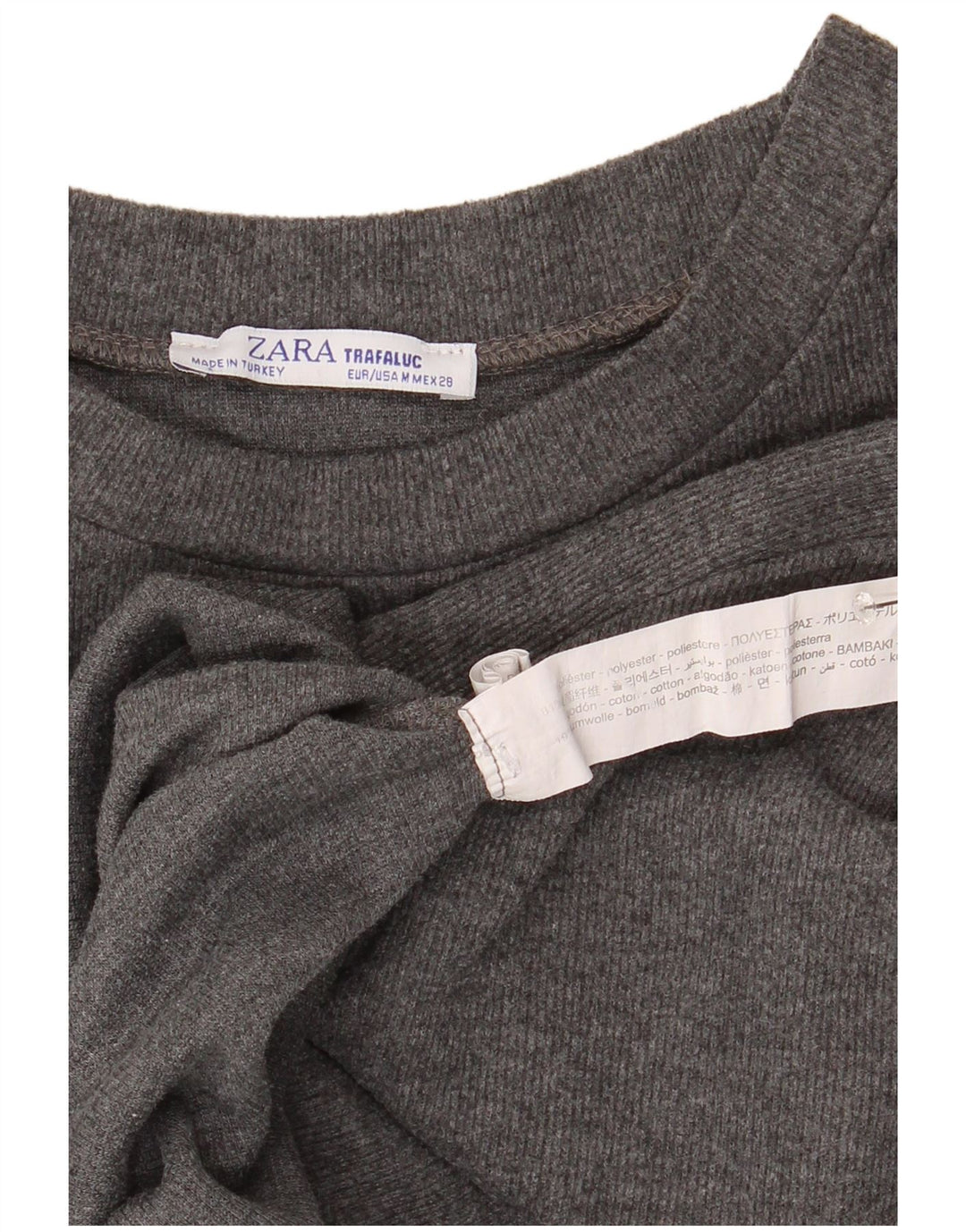 Zara Γυναικείο τοπ Trafaluc Crop Μακρύ μανίκι UK 14 Medium Grey Polyester