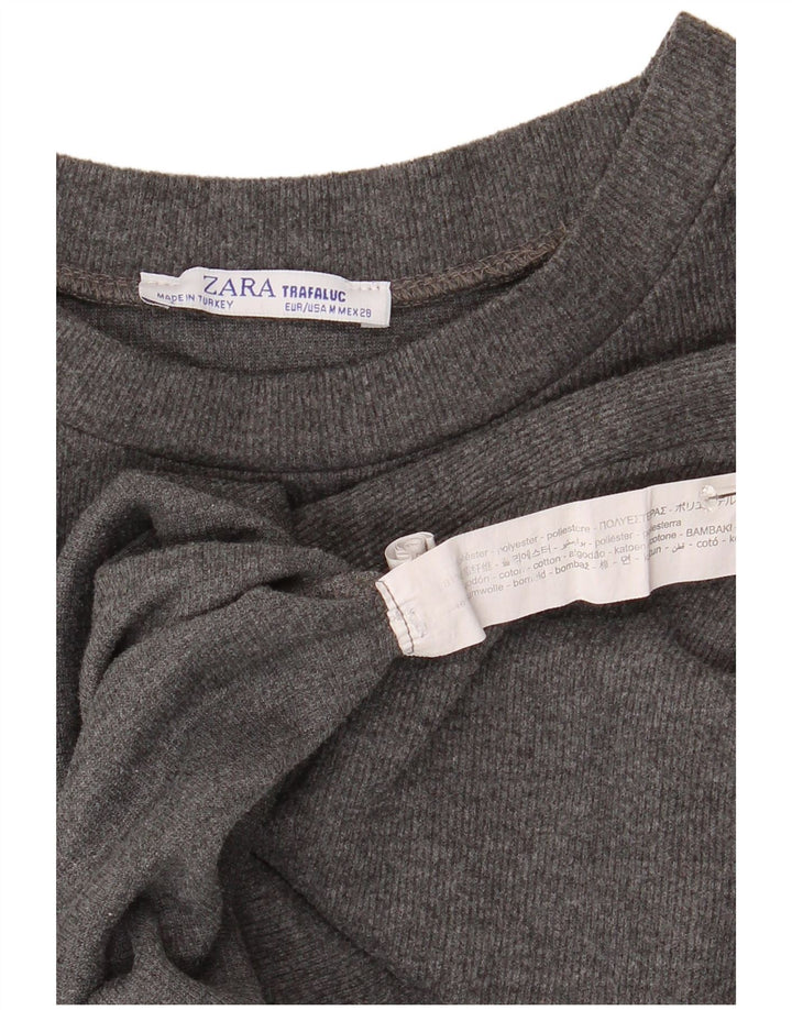Zara Γυναικείο τοπ Trafaluc Crop Μακρύ μανίκι UK 14 Medium Grey Polyester