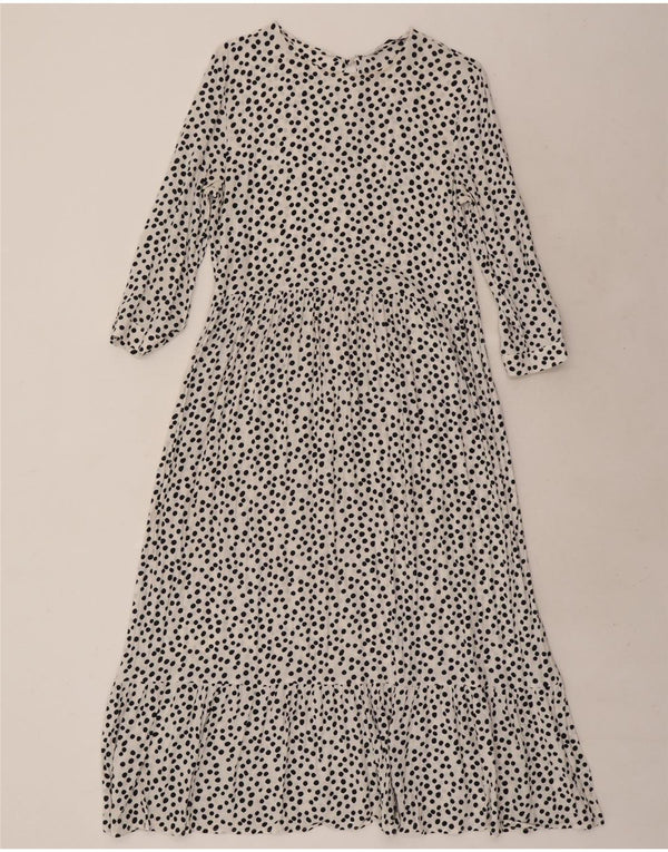 Zara Γυναικείο Maxi Φόρεμα 3/4 μανίκι UK 10 Small White Spotted
