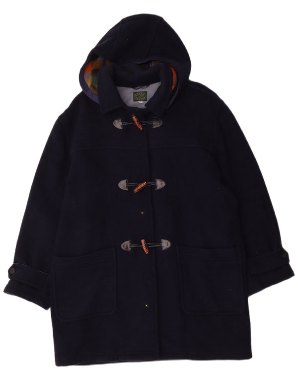 Πράσινα φύλλα Ανδρική με κουκούλα Loose Fit Duffle παλτό IT 50 Large Navy Blue Wool