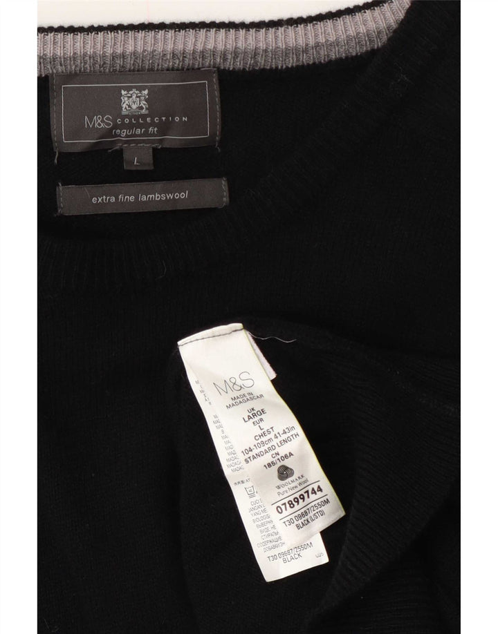 Marks & Spencer Ανδρικό πουλόβερ με κανονική εφαρμογή Crew Neck Jumper Μεγάλο μαύρο μάλλινο
