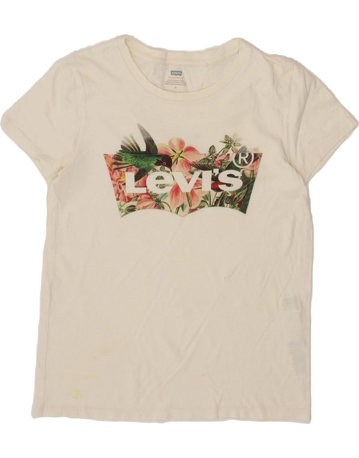 LEVI'S Womens Graphic T-Shirt Top UK 14 Medium White Cotton Vintage Levi's and Second-Hand Levi's from Messina Hembry 