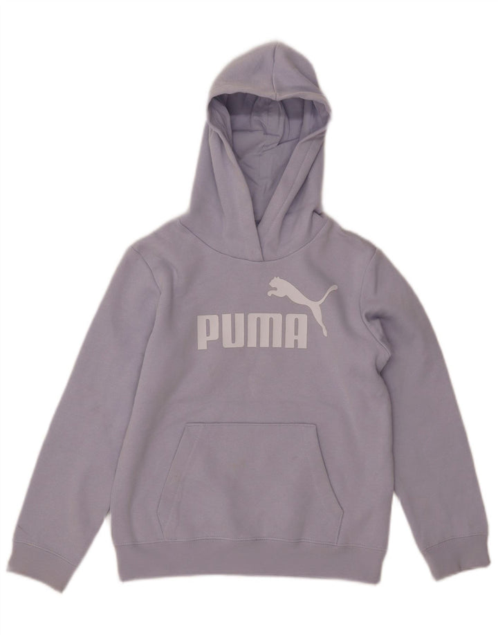 PUMA Girls Graphic Hoodie Jumper 9-10 Years Purple Cotton