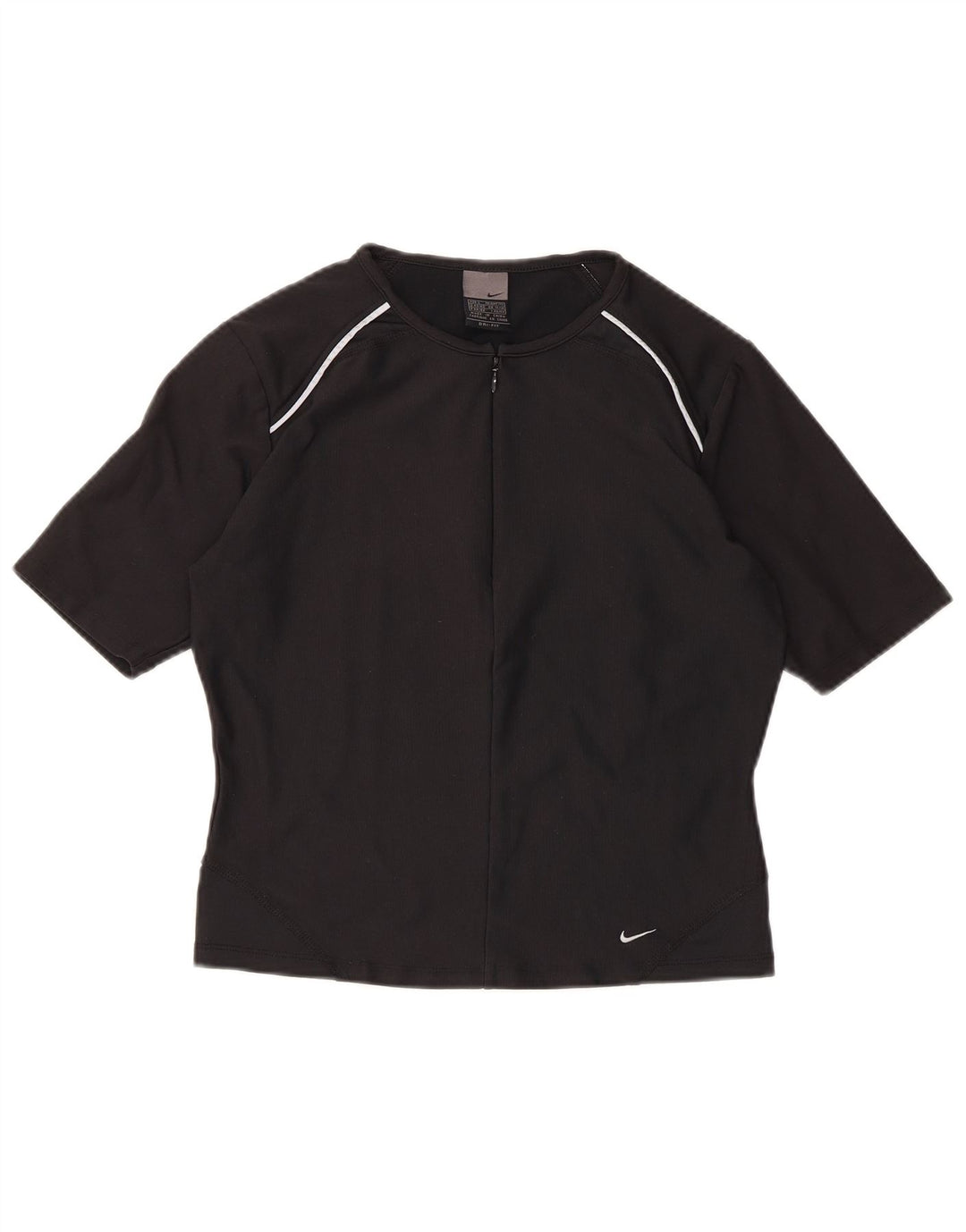 Γυναικείο μπλουζάκι NIKE με φερμουάρ Dri Fit UK 14/16 μεγάλο μαύρο πολυεστέρα