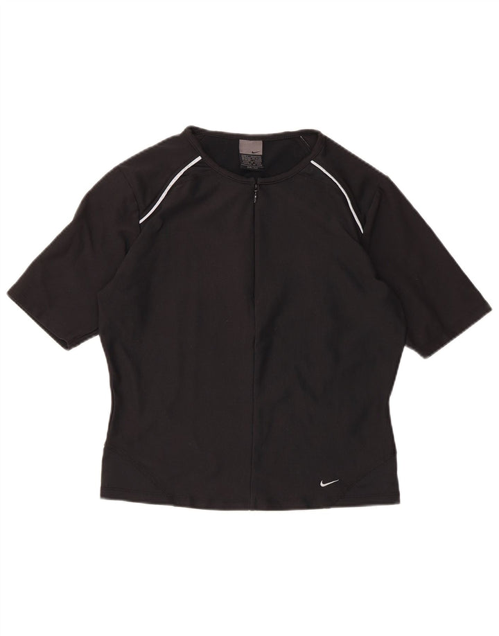 Γυναικείο μπλουζάκι NIKE με φερμουάρ Dri Fit UK 14/16 μεγάλο μαύρο πολυεστέρα