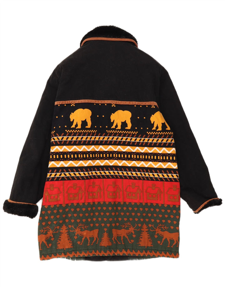 Νέο Γυναικείο Παλτό UK 16 Large Black Fair Isle