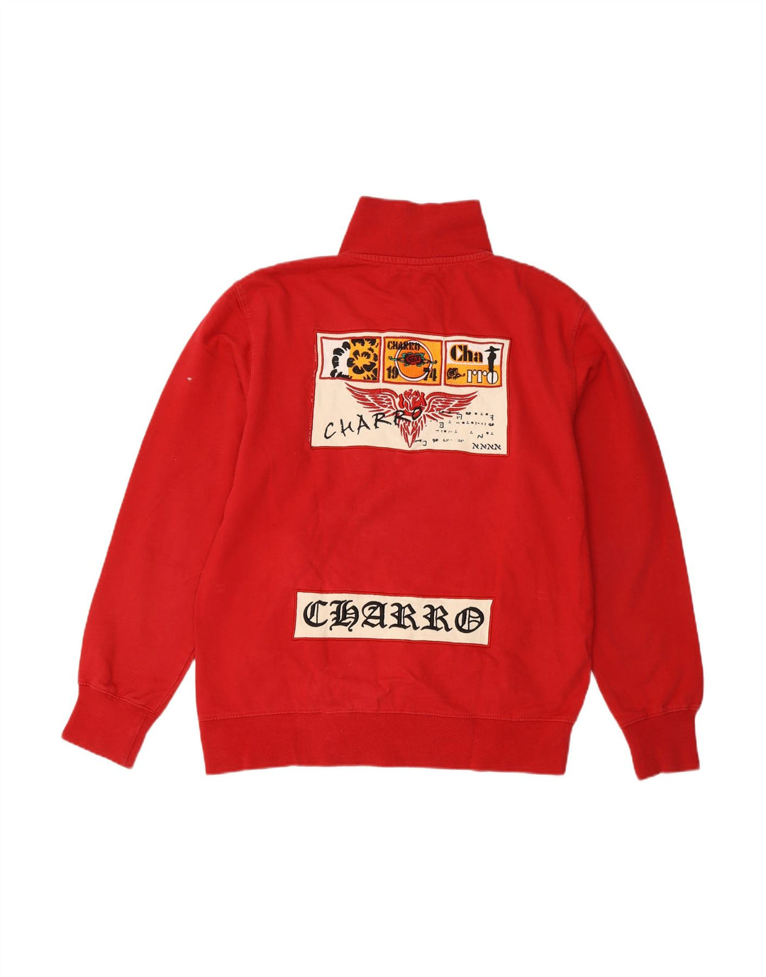 CHARRO Mens Graphic Zip Neck Sweatshirt Jumper Small Red Cotton
