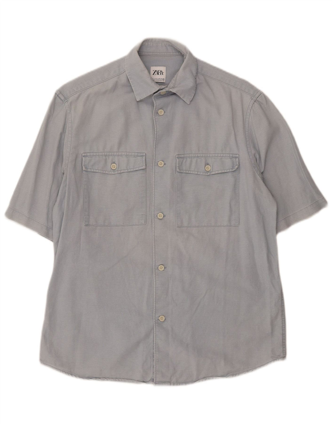 ZARA Mens Relaxed Fit Short Sleeve Shirt Small Blue Cotton