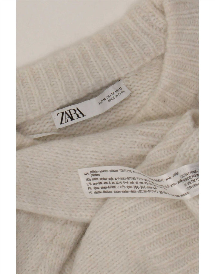 Zara γυναικείο πουλόβερ με λαιμόκοψη μεγάλου μεγέθους UK 14 Μεσαίο λευκό πολυεστέρα