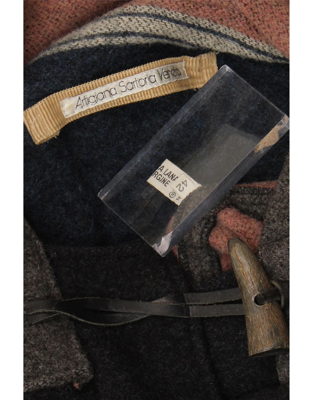 Vintage Ανδρικό παλτό Duffle με κουκούλα IT 42 XL Γκρι παρθένο μαλλί