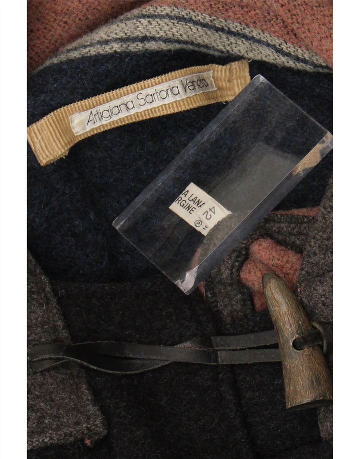 Vintage Ανδρικό παλτό Duffle με κουκούλα IT 42 XL Γκρι παρθένο μαλλί