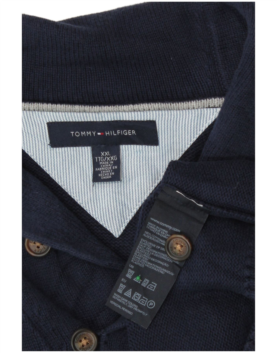 Πουλόβερ Tommy Hilfiger Ανδρικό Σάλι Λαιμόκοψη 2XL Μπλε Βαμβακερό