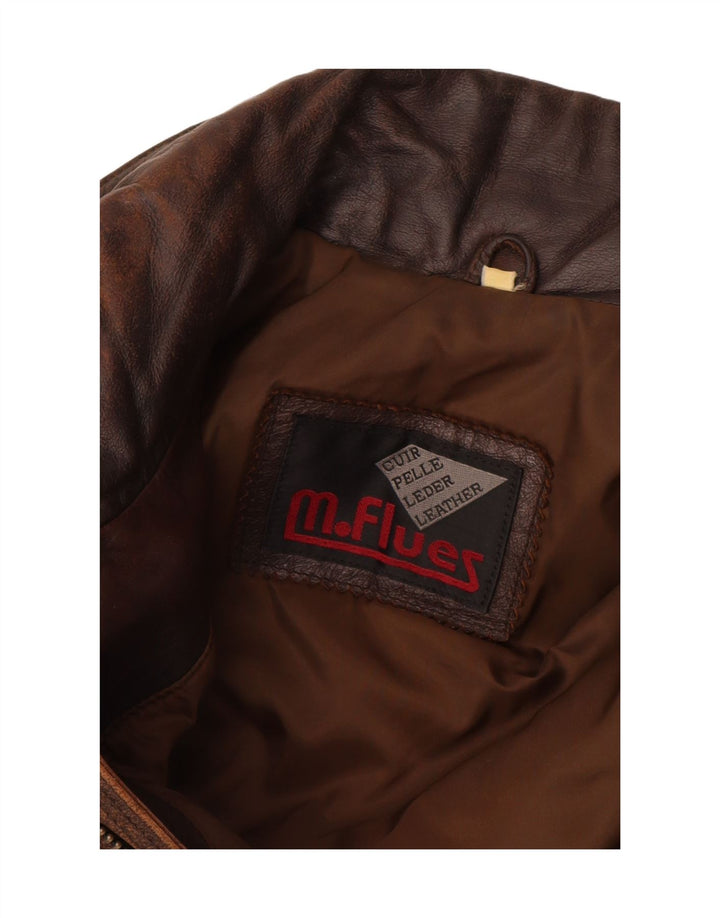 M. Flues Mens Loose Fit Leather Jacket UK 38 Medium Brown Δερμάτινο