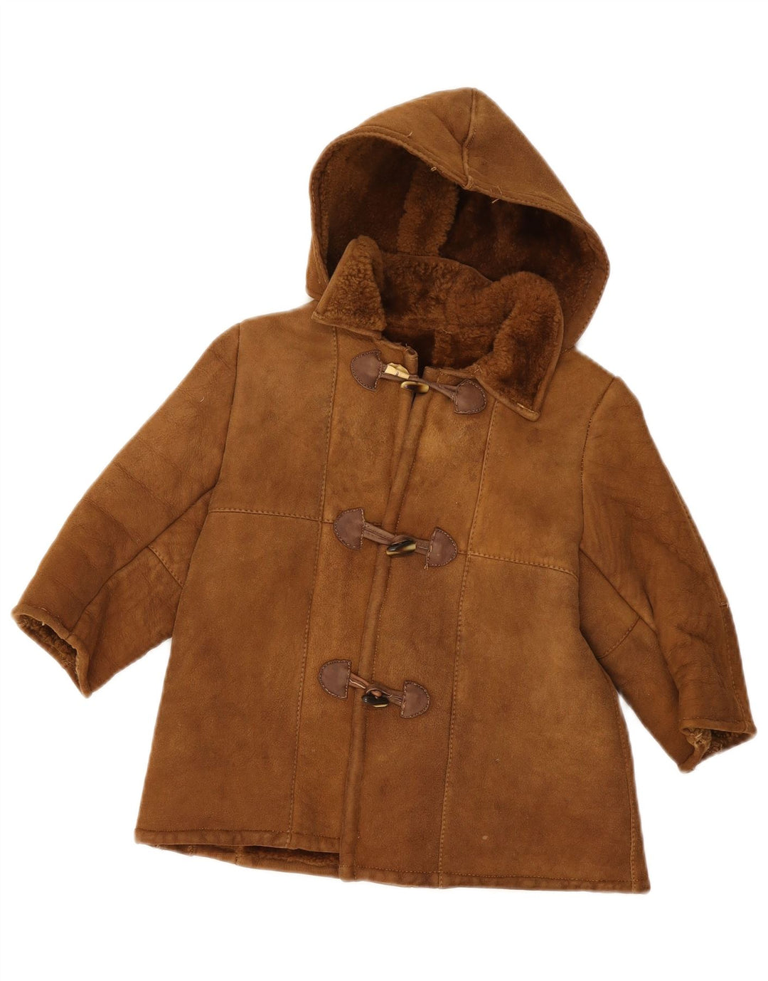 Vintage Girls Hooded Shearling Jacket 7-8 Years Brown
