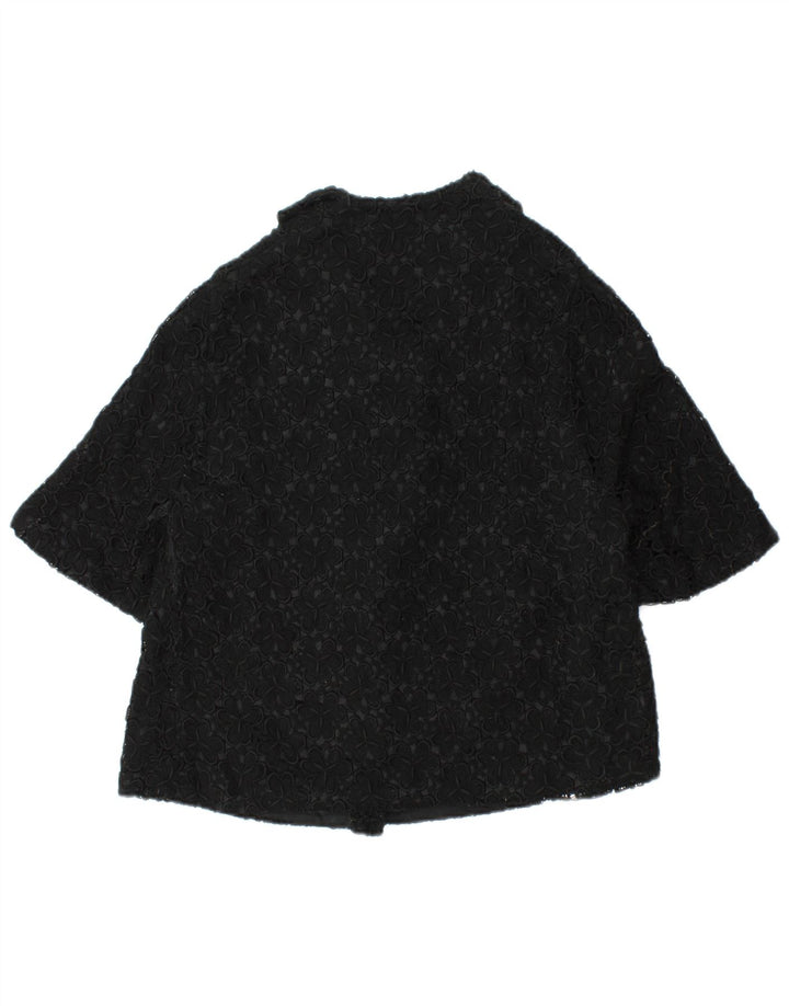 VINTAGE Γυναικείο κοντομάνικο σακάκι μπλέιζερ UK 12 μεσαίο μαύρο φλοράλ