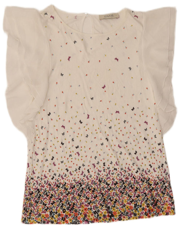 Γυναικεία μπλούζα Oasis Top UK 10 Small White Floral Viscose Butterfly