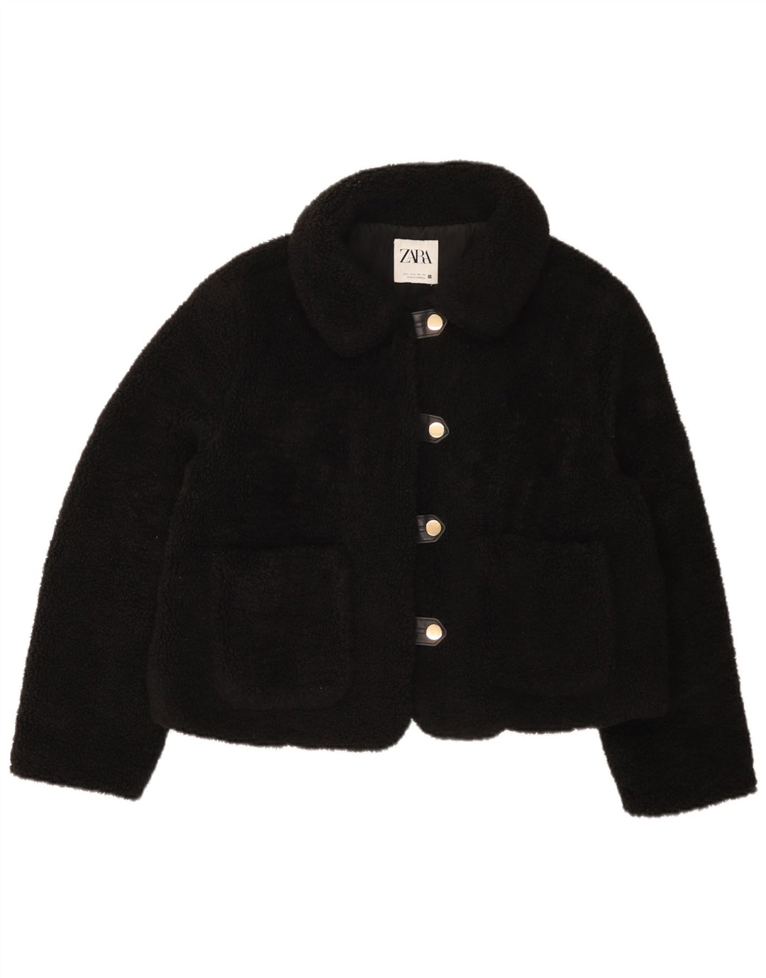 Zara Γυναικείο Fleece Jacket UK 16 Large Black Polyester