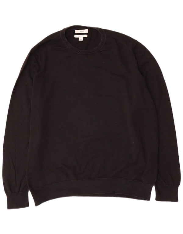Marks & Spencer Ανδρικό πουλόβερ με λαιμόκοψη 3XL μαύρο βαμβακερό