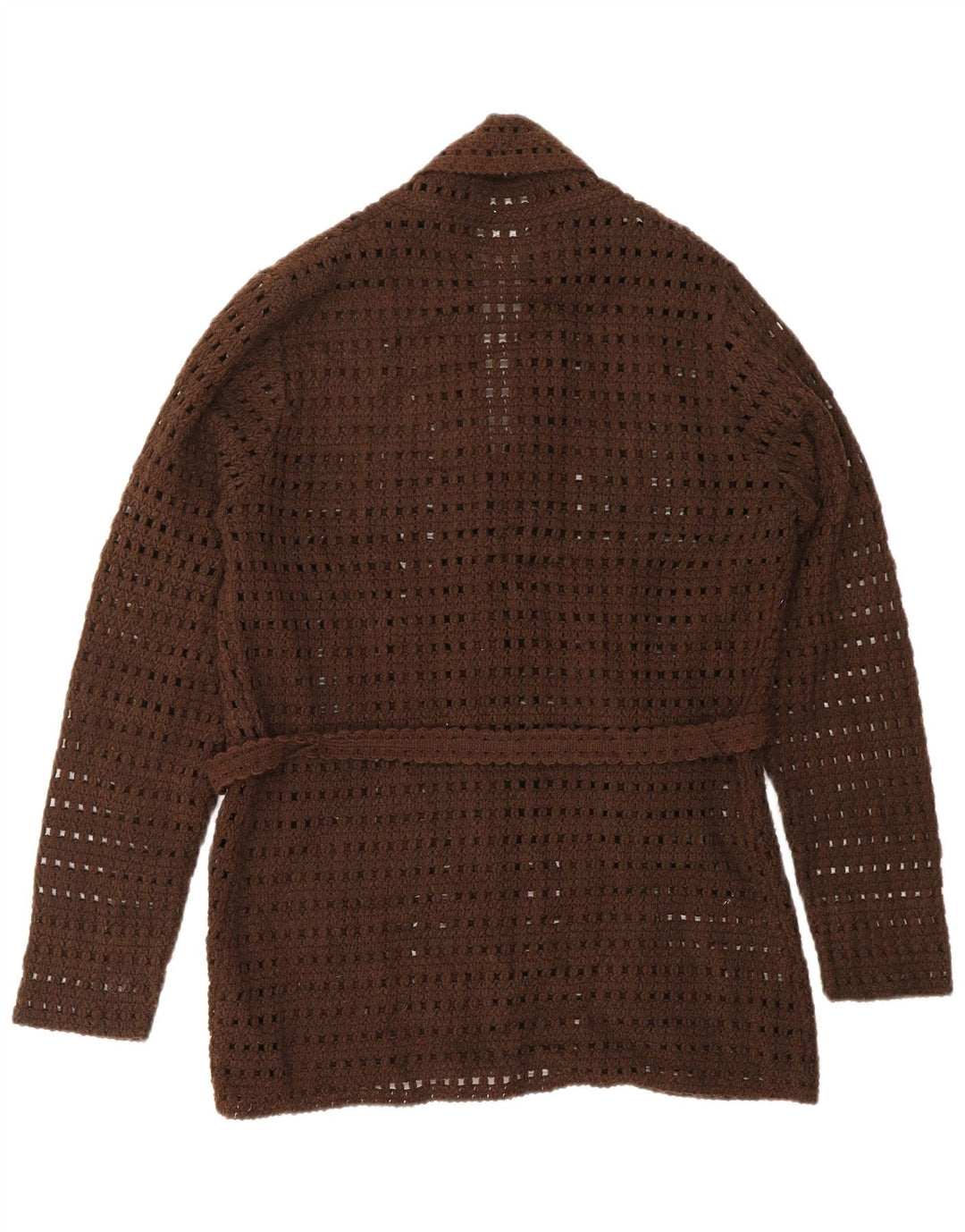 VINTAGE Γυναικείο Πουλόβερ Ζακέτα με κροσέ UK 14 Μεγάλο Καφέ Ακρυλικό