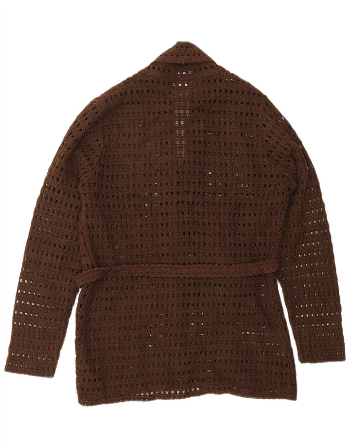 VINTAGE Γυναικείο Πουλόβερ Ζακέτα με κροσέ UK 14 Μεγάλο Καφέ Ακρυλικό
