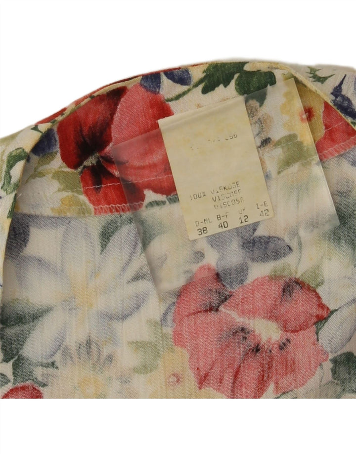 Vintage Γυναικεία Crop Μπλούζα Τοπ UK 12 μεσαία πολύχρωμη φλοράλ βισκόζη