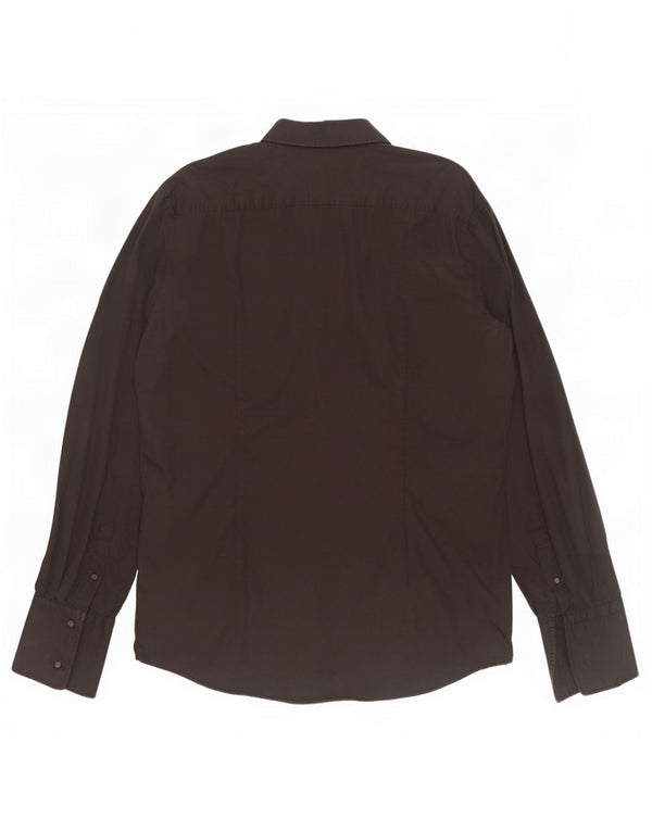Ανδρικό επίσημο πουκάμισο Hugo Boss Slim Fit Μέγεθος 43 XL Καφέ βαμβακερό