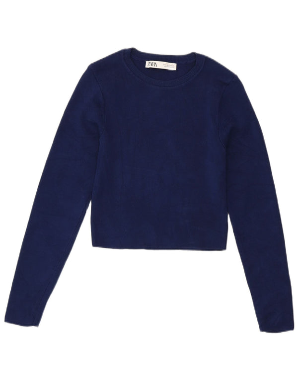 Zara Γυναικείο πουλόβερ με λαιμόκοψη Crop Crop UK 12 Medium Navy Blue Viscose