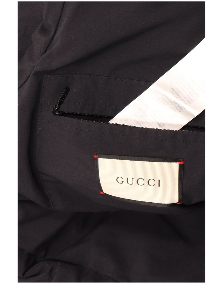 Ανδρικό παλτό Gucci γραφικό με κουκούλα με επένδυση IT 46 μεγάλο μαύρο πολυαμίδιο