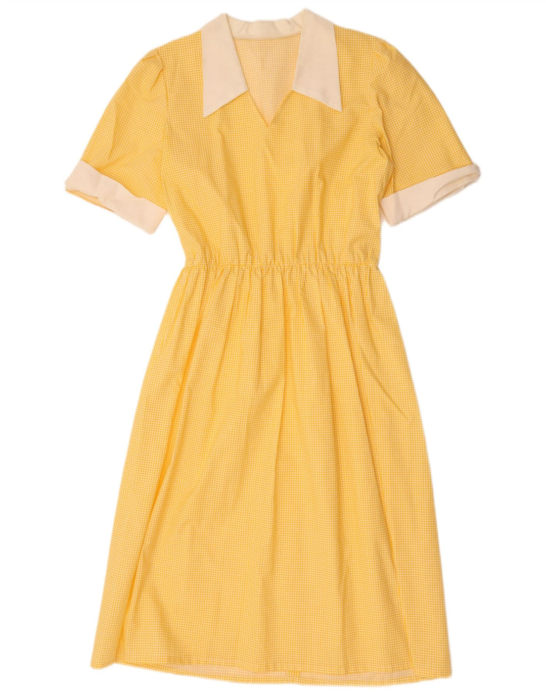 Vintage γυναικείο φόρεμα A-Line UK 12 Medium Yellow Gingham