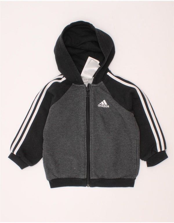 Πουλόβερ Adidas Baby Boys με φερμουάρ με κουκούλα 12-18 μηνών Γκρι βαμβακερό χρώμα