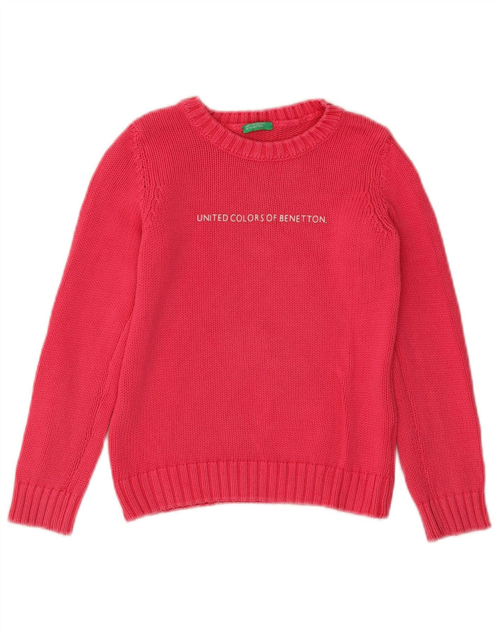 BENETTON Girls Graphic Crew Jumper πουλόβερ 5-6 ετών Small Pink