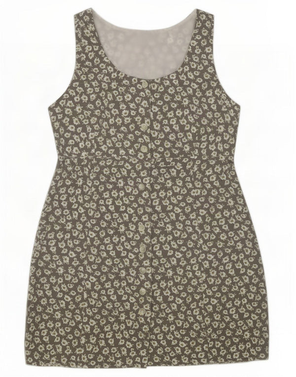 Vintage γυναικείο αμάνικο φόρεμα UK 12 Medium Grey Floral