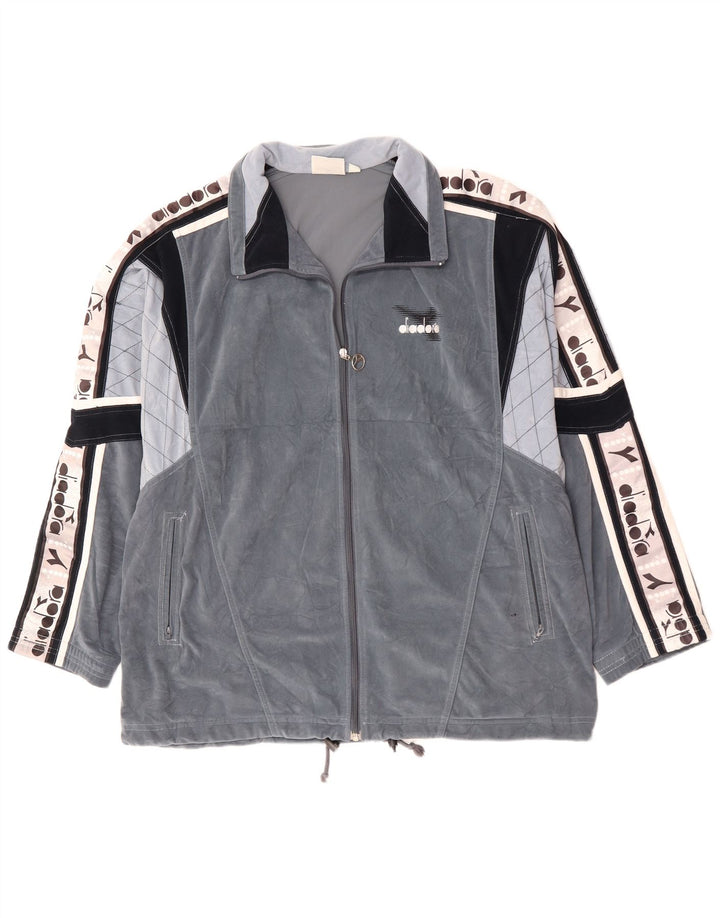 DIADORA Ανδρική φόρμα με γραφικό βελούδο Top Jacket UK 46 XL Grey Colourblock