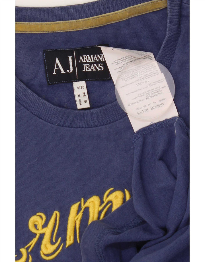 Armani Ανδρικό γραφικό T-Shirt Top από μεσαίο μπλε βαμβακερό