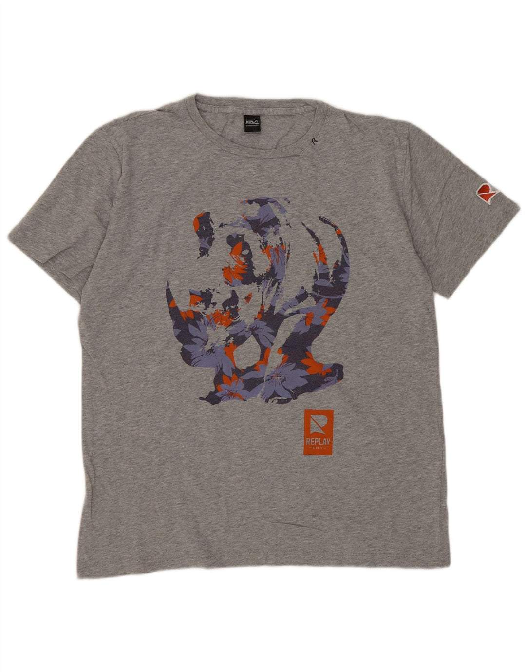 Γυναικείο γραφικό μπλουζάκι REPLAY Top UK 16 Large Grey