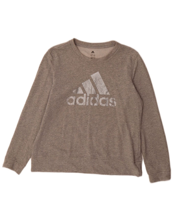 Γυναικείο γραφικό φούτερ Adidas Jumper UK 16/18 μεγάλο γκρι βαμβακερό
