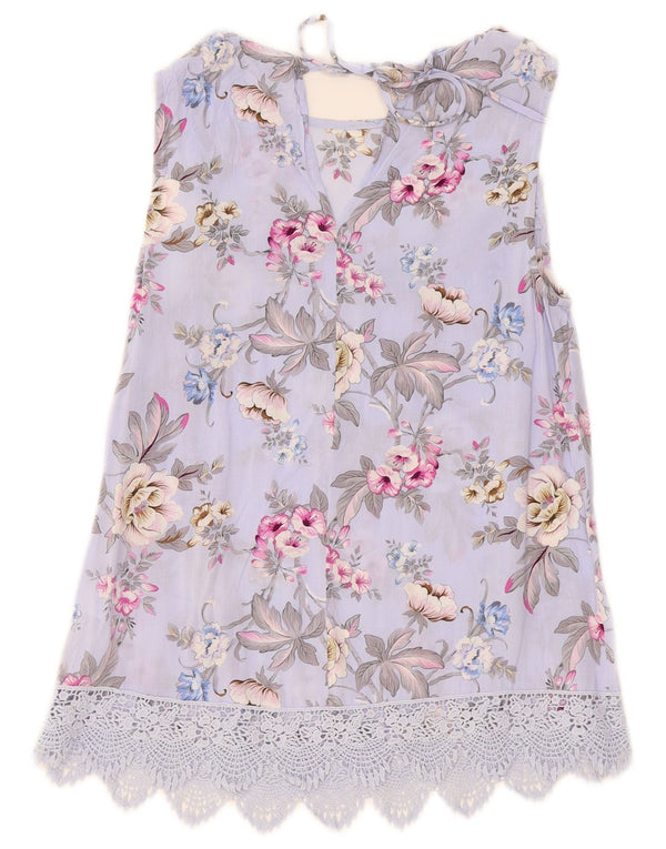 Γυναικεία αμάνικη μπλούζα Oasis Top UK 8 Small Purple Floral Viscose