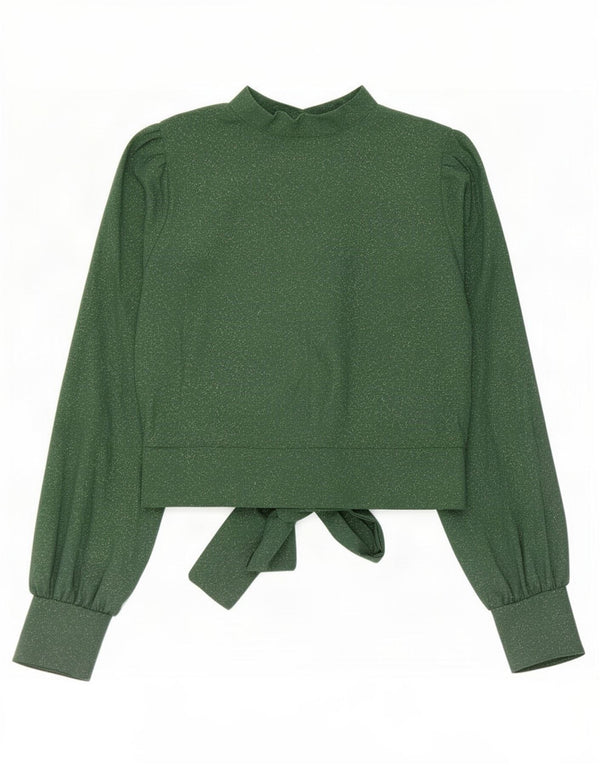 Vintage γυναικείο πουκάμισο Crop μπλούζα UK 10 Small Green Polyester