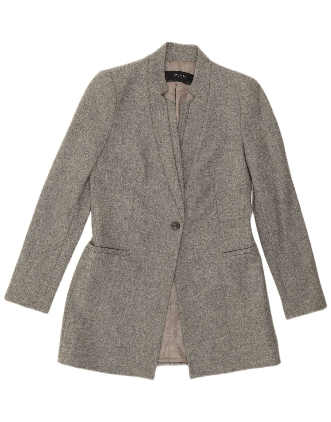 Zara Γυναικείο Longline σακάκι 1 κουμπιού blazer UK 10 μαλλί με γκρι νιφάδες