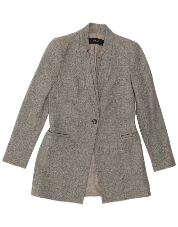 Zara Γυναικείο Longline σακάκι 1 κουμπιού blazer UK 10 μαλλί με γκρι νιφάδες